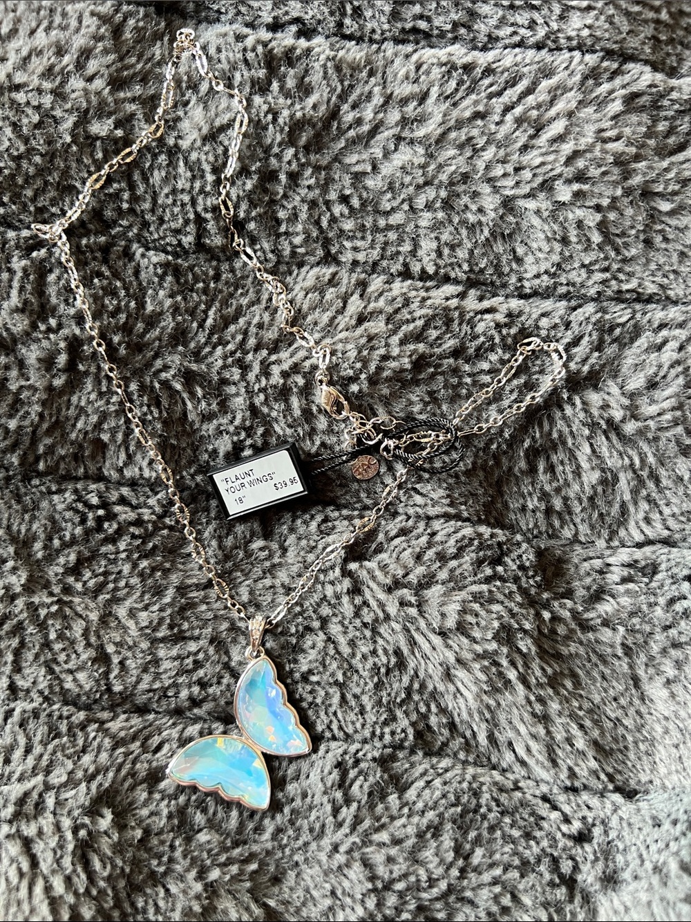 Silver Opal Butterfly Necklace in Light Blue